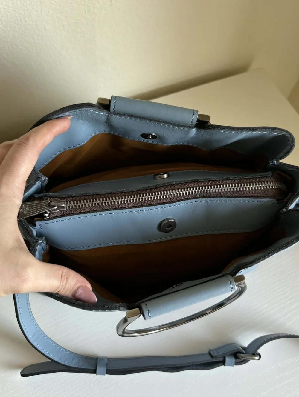 Patricia Nash Empoli Blue Leather Satchel / Crossbody With Metal Handles NWT